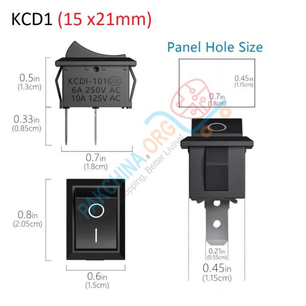 Rocker Switch KCD1 15x21mm 2 Pins Boat Switch 6A 250V 10A 125V for Car Dashboard Truck