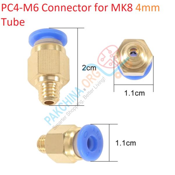 PC4-M6 Pneumatic Straight Connector Brass Piece for MK8 OD 4mm Tube