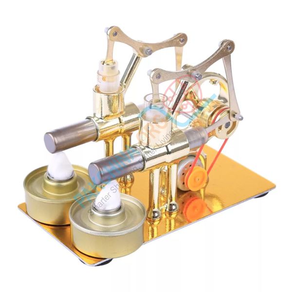 Gamma Stirling Engine Double Cylinder Metal Bulb External Combustion Heat Power Engine Physics Model Science Experiment Toy